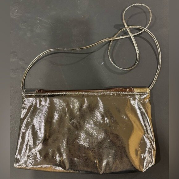 Vintage Gold Silver Bronze Metallic Envelope Crossbody Leather Clutch‎ Purse - Picture 7 of 12